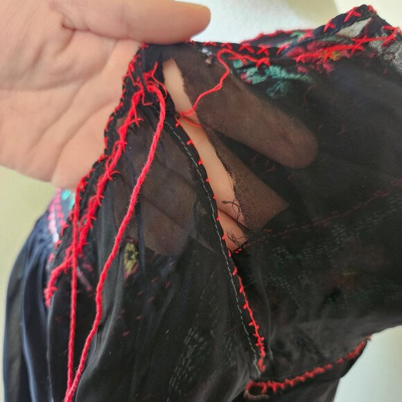 Vintage Black 30s 40s Cross Stitch Floral Embroidery Polish Top Blouse S *FLAW* - Picture 4 of 9